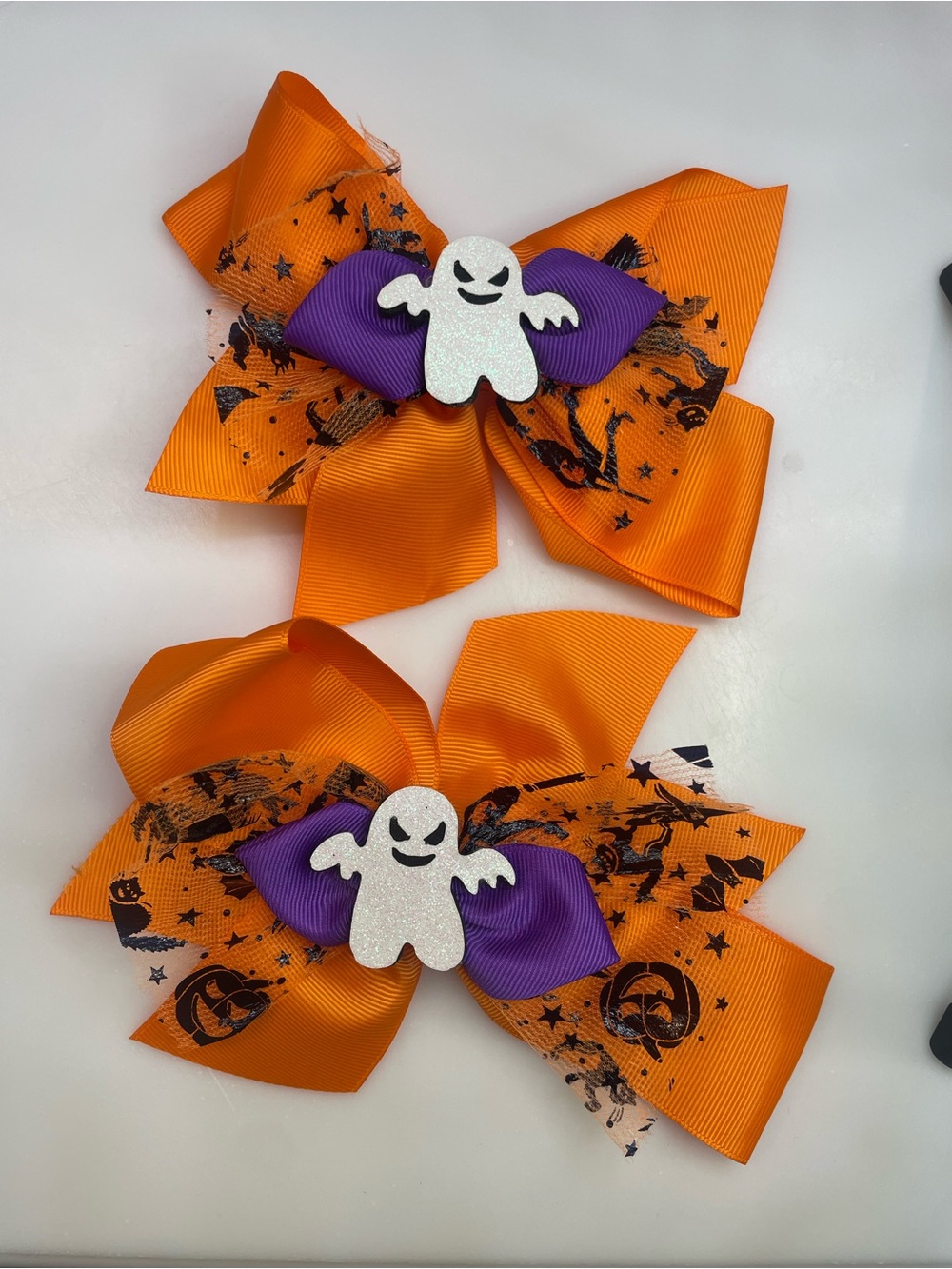 Halloween Ghost Bow Set for Kids - Orange & Purple